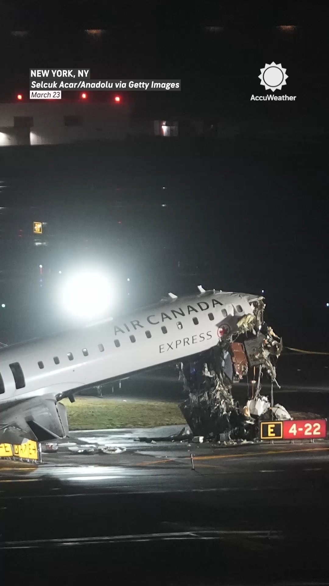An Air Canada plane collided with a fire truck while landing at New York’s LaGuardia Airport on Sunday, killing the flight’s pilot and copilot and injuring dozens.