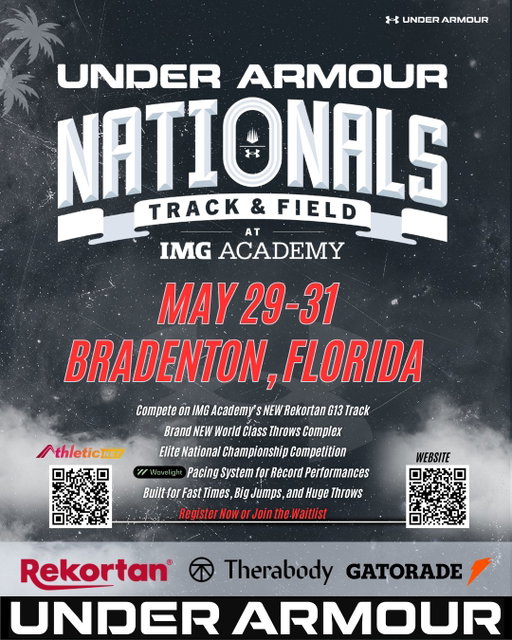 ‼️ @underarmour's investment in track and field just reached a new level. The brand is stepping into the high school championship meet space and doing it the right way.

UA Track & Field Nationals is officially on the calendar and will be held at @imgatfxc, one of the most well-equipped track and field facilities in the country. We are talking 8 long jump pits, 7 pole vault pits, a brand new throws facility, a permanent wave light pacing system, and most importantly a brand new Rekortan G13 running surface that was just completed in January 2026. Fast track, fast times, and a meet built to match the talent showing up.

Haven't hit the A standard yet? Don't sleep on this. Athletes are highly encouraged to get on the waitlist. Starting April 1st, they will begin accepting athletes from the waitlist, so the sooner your name is on it, the better.

Register and join the waitlist: https://www.athletic.net/TrackAndField/meet/625155/register
Full meet info: https://www.imgacademy.com/events/uatracknationals

Stay locked in here all week. We will be dropping a major athlete commitment every single day, and the names already booked for UA Nationals at the end of May will speak for themselves. Find out who is punching their ticket right here on @RunnerSpace.

#UANationals #UnderArmour #TrackAndField #UATFN #Partner
@underarmour
@uarunning
@gatorade
@therabody
@rekortantracks
@imgatfxc