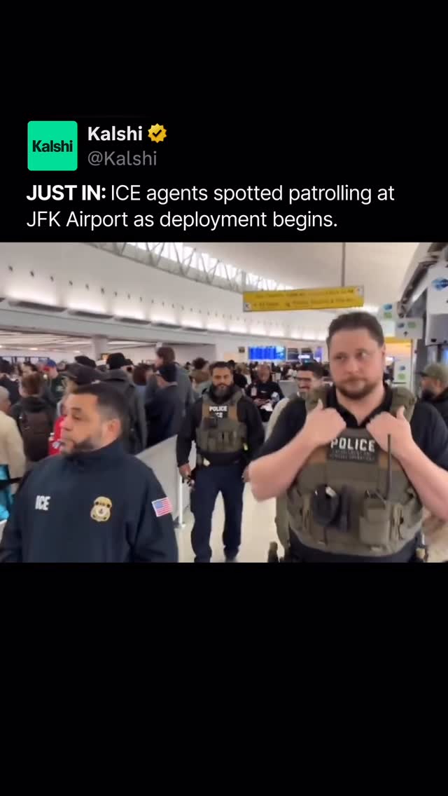 ICE agents have been deployed to JFK Airport and seen patrolling as part of a nationwide rollout to support TSA. 

The move comes as airport delays grow during the shutdown, drawing backlash over safety and enforcement concerns.
