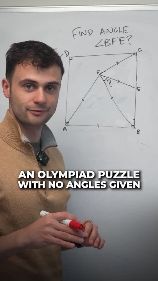 To solve this tricky Olympiad math puzzle where no angles are initially provided, you must leverage the equal side lengths of the square and equilateral triangle to reveal hidden isosceles triangles and deduce the final 45-degree angle.