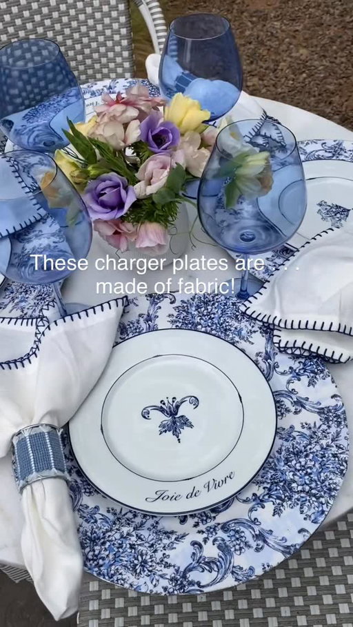 When you DIY charger plates out of fabric to match your table decor . . . ✨Comment with FABRIC for a link to my favorite remnant fabric source. 

1. Using a plastic plain charger, trace the outline on the fabric of your choice.
2. Use a thin layer of Mod Podge and smooth the fabric onto the charger.
3. Paint on a few more layers of Mod Podge, letting it dry in between.

#homedecorideas #elegantentertaining #tablescape #diydecor #diyhomeprojects