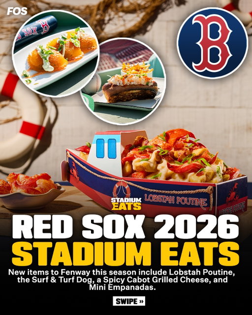The @redsox just dropped some new eats for 2026 at @fenwaypark. 

Lobstah Poutine: Crispy Cavendish Farms® fries, Luke’s Lobster® meat, clam chowder, and crispy bacon (C7 – Homeplate First Level, LC2 – Big Concourse, Angry Orchard Terrace – Second Level, Sam’s Deck Concessions – Fourth Level) 

Mini Empanadas: Choice of beef or chicken, corn shell, and salsa rosada (Stand 1)

Surf & Turf Dog: Kobe beef hot dog topped with Luke’s Lobster meat, crispy Savenor’s bacon, chives, and butter on toasted brioche bun (All Clubs) 

Spicy Cabot Grilled Cheese: Vermont sharp cheddar and mango-habanero salsa on thick cut sourdough bread (Jersey Street) 

#stadiumeats 

(via @aramark)