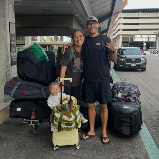 2 board bags. 3 suitcases. A stroller, car seat, high chair. Two rolling carry ons. Two back packs, a purse and a very big lunchbox. We’re doing it!!! See you soon Bells ✈️🔔🤪

Mahalo to our village for getting us here. This wouldn’t be possible without all the love and support from friends, family, my team of coaches, trainers, psychologist, physio and sponsors. Excited for the adventures ahead 🥰