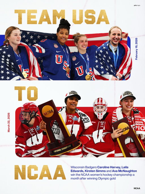 Olympic gold in February. NCAA champions in March. 🥇🏆

@kkharvey, @laila_edwards, @simmsy22 and @ava.mcnaughton go from gold with @usahockey to the top of the NCAA with @badgerwhockey.