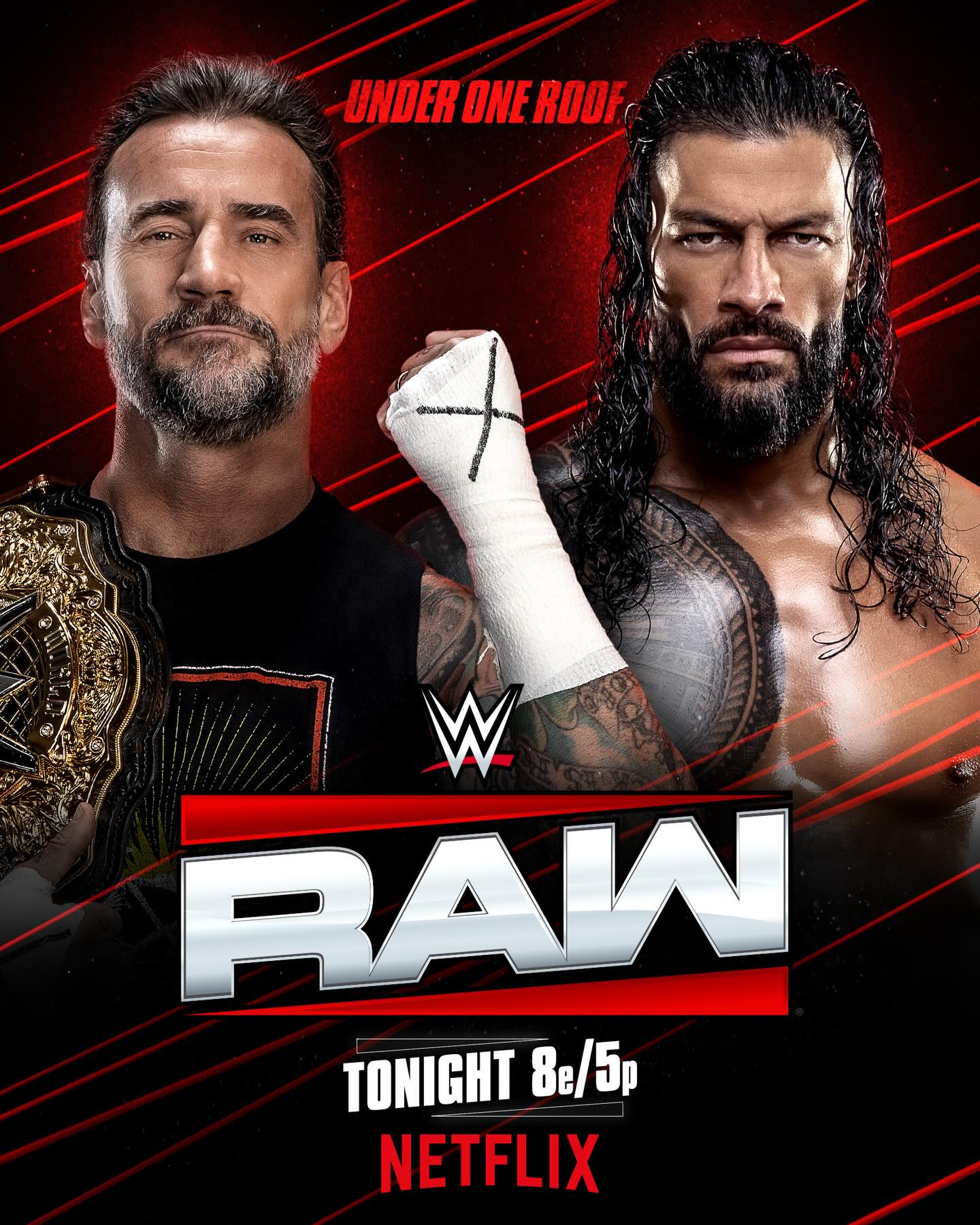 TONIGHT on #WWERaw: 

👀 @romanreigns and @cmpunk under one roof

🏆 @penta_zero_miedo vs. @dominik_35 - #ICTitle Match

😮 Brock Lesnar returns after being taken out by @oba_of_wwe 

🎤 @beckylynchwwe addresses her blindside attack on @theajmendez 

🔥 The Usos vs. @austin_theory & @loganpaul 

😤 The Kabuki Warriors vs. @itsmebayley & @real_valkyria 

💪 @wwejevonevans vs. @graysonwallerwwe 

📺: 8 ET/5 PT on @netflix