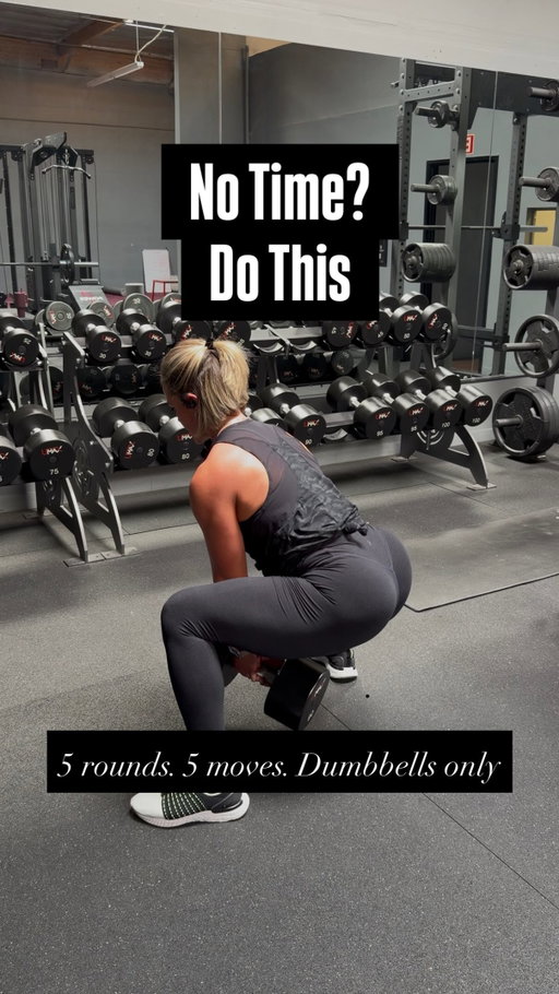 No time? Do this.

Just grab your dumbbells and complete all 5 moves back to back. Complete 5 rounds and rest only when you have to. 

10 RDL Curtsy Lunge Combo
10 Sumo Squat (3 second eccentric)
10 Lateral Lunge with Pause total
10 Single Leg Deadlift each leg
10 Dumbbell Hip Thrust

Give me a 💪 if you’re going to try this.