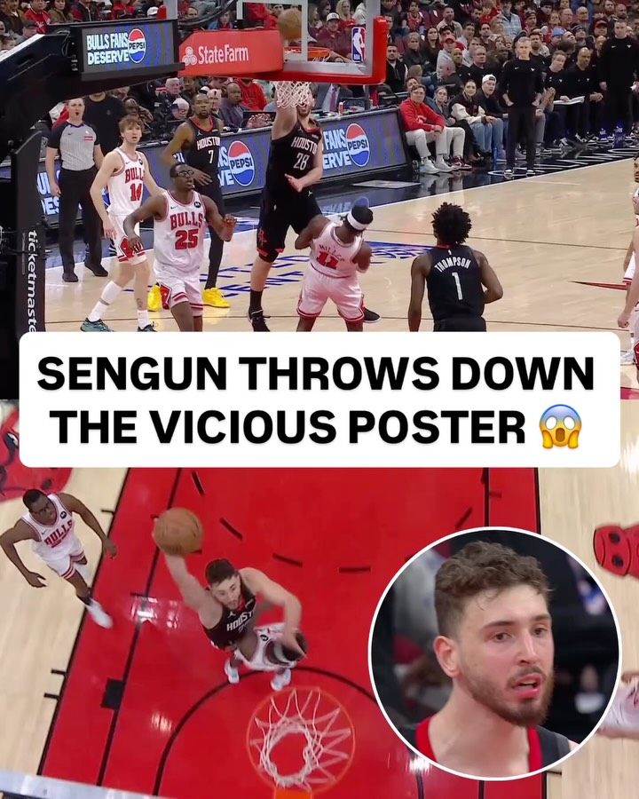 @alperen.sengun spins past one defender then hammers home the INSANE poster jam over the other! 🫨 HOU/CHI on NBA League Pass • <link in bio>