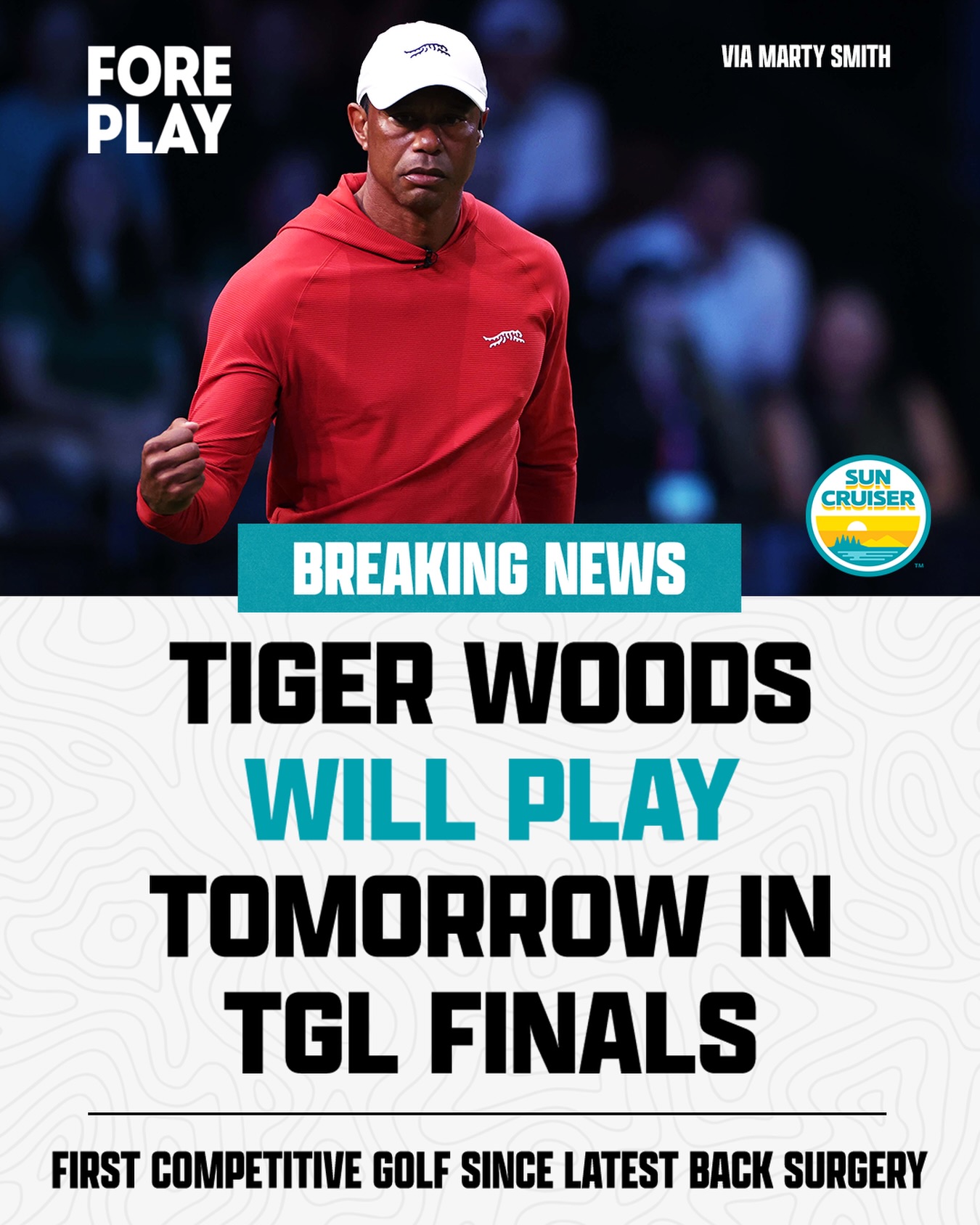 🚨 LADIES AND GENTLEMEN TIGER WOODS IS BACK 🚨

HE WILL BE TEEING IT UP FOR JUPITER LINKS TOMORROW NIGHT IN THE TGL FINALS.

@drinksuncruiser
