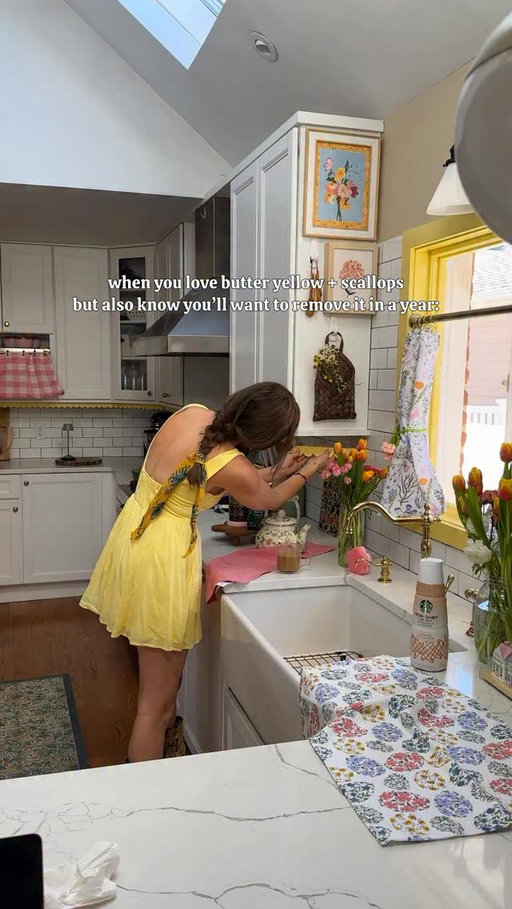 it’s not all that serious 🌼✨🌻 just a little tape and some wood scallops & you can have a whole new whimsical kitchen ✨ #diy #carpentry