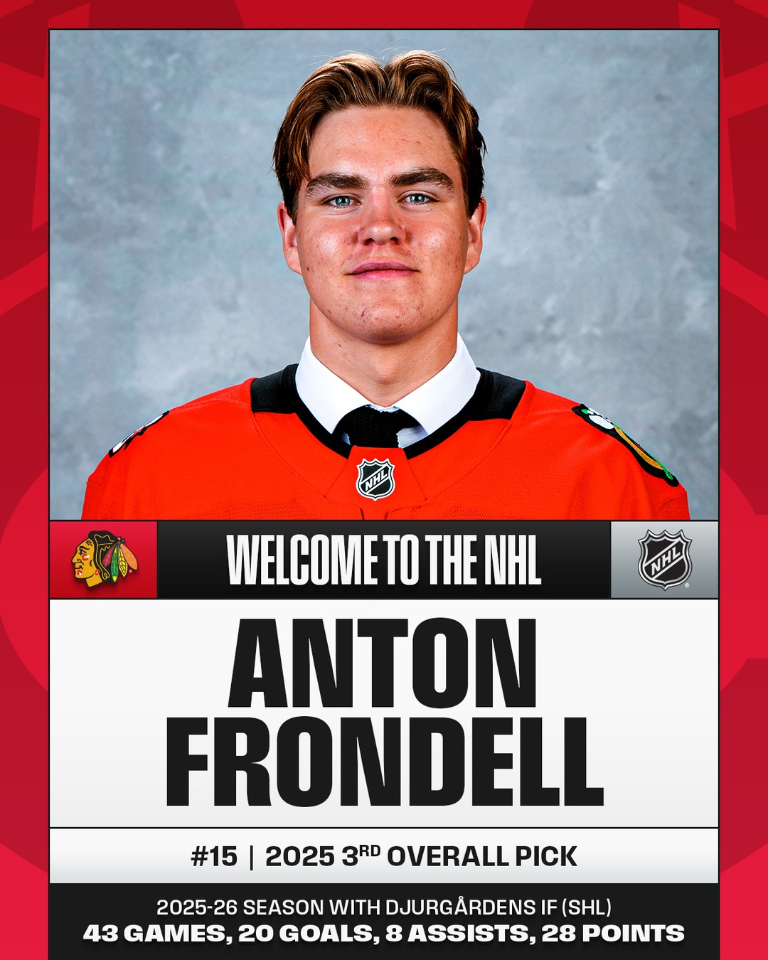 IT'S HAPPENING!!! 🤩 

Last year's third overall pick @antonfrondell is officially in the lineup tonight for his NHL debut!

Welcome to the League!