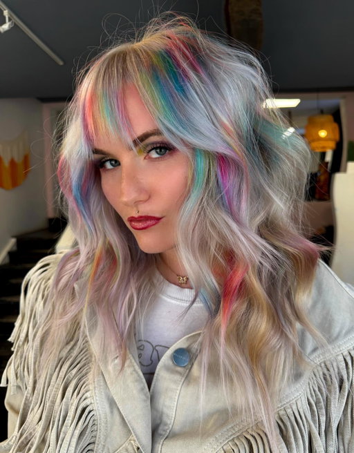 I love this look so much 🌈 All semi tones by @dangerjonesbold , jacket @allsaints
@behindthechair #btconeshot2026_creativecolor