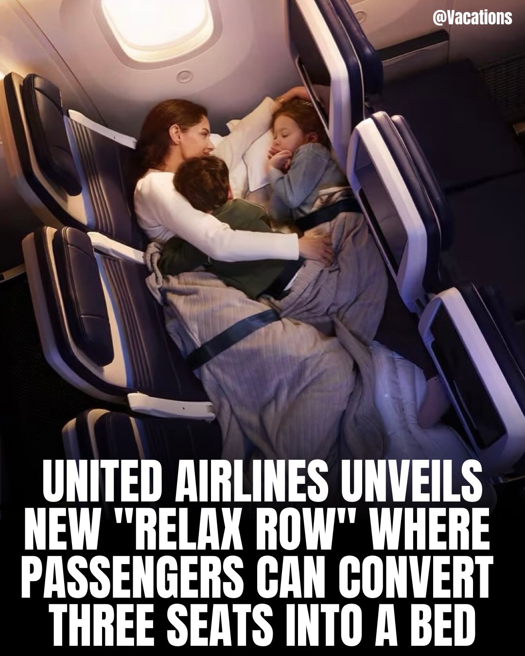 United Airlines is rethinking economy seats with something entirely new ✈️

They’ve announced the “Relax Row,” a setup that lets passengers turn three standard seats into a lie-flat bed—creating a more comfortable option for long-haul flights without upgrading to premium cabins.

Using adjustable leg rests that fold up to bridge the footwell, the row transforms into a flat surface wide enough to stretch out or even lie down. It’s designed for both adults and kids, making overnight flights a lot more manageable.

Passengers booking the Relax Row will also get added comforts like a custom mattress pad, extra pillows, a blanket, and even a travel kit for kids.

The rollout is set to begin in 2027, with plans to add up to 12 rows per aircraft across more than 200 Boeing 787 and 777 jets by 2030—something United currently holds exclusive rights to in North America.

On top of that, United is upgrading the entire cabin experience with 13-inch 4K OLED seatback screens (the largest in economy) and full Bluetooth connectivity for wireless headphones.

Would you book this over a standard economy seat? 👀✈️

#news #travel #airline #vacations #UnitedAirlines