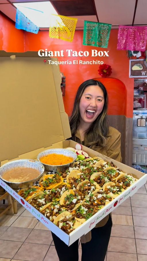 Giant Taco Box 
@elranchito_consaboramexico does not mess around with tacos. Choose your choice of carnitas, al pastor, barbacoa, or chicken, plus a side of rice & beans to complete the meal.

🌮 The entire box is $49.99
✔️ Available every Thursday and Sunday 

And if tacos aren’t enough, they’ve also got giant quesadillas and giant burritos that are just as loaded and satisfying. Come hungry because the portions here do not play.

#tacotuesday #tacos #mexicanfood #seattlefood #tacoday