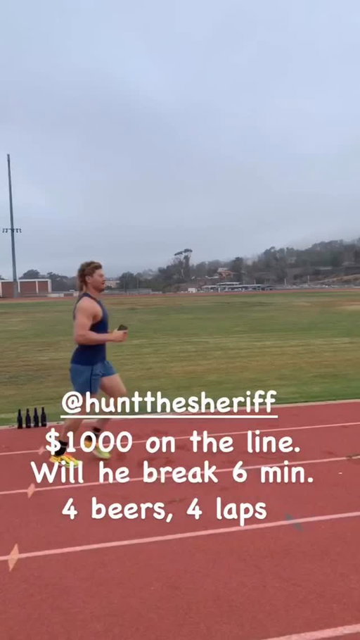 In September 2020, @huntthesheriff bet me $1000 for charity that he could break a 6 minute beer mile. That entails chugging a beer, running a quarter mile, 4 times. The world record I believe is 4:27. Hunter being the world champion of HYROX and being a self proclaimed world champion party animal thought that six minutes would be simple. Needless to say he didn't make it and he still hasn't paid up. Should Hunter have to pay up or try again?
