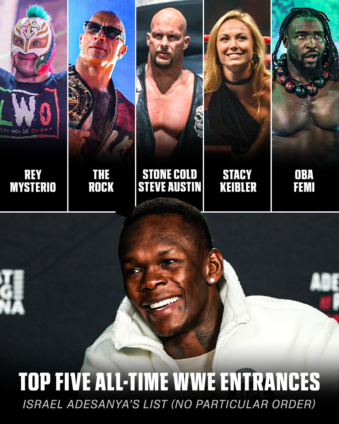 Israel Adesanya gave his top five WWE entrances of all-time and it did not disappoint 🔥

Who is on your list of best WWE entrances of all-time? 👀

(via @fullsend_mma)