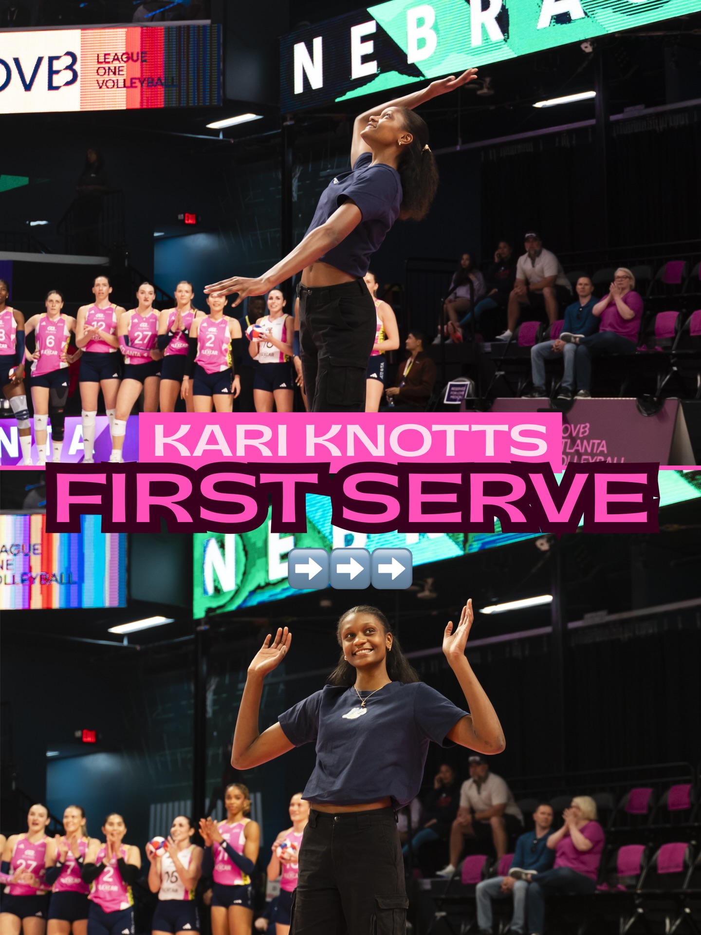 Kari Knotts kicking Youth Night off right with our Ceremonial First Serve 💖🏐🔥 Tune in NOW on USA Network!