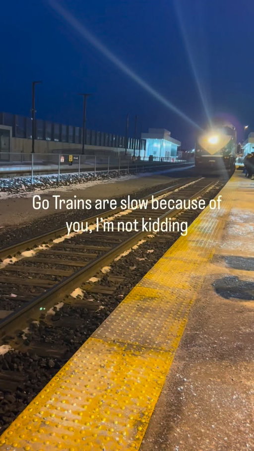That’s right, you’re the problem… GO Transit trains can reach speeds of about 140–150 km/h (87–93 mph) on certain stretches of track, although typical operating speeds are lower due to frequent stops and shared rail lines

#gotrain #ttc #toronto #train #goat