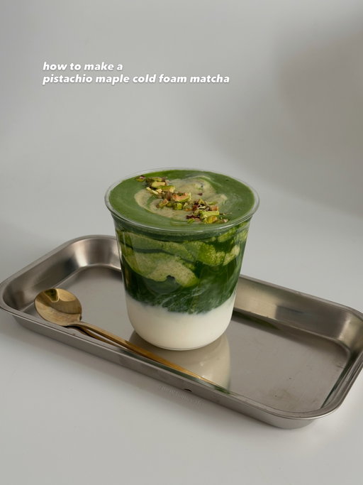 🍵 matcha latte with pistachio maple cold foam tutorial