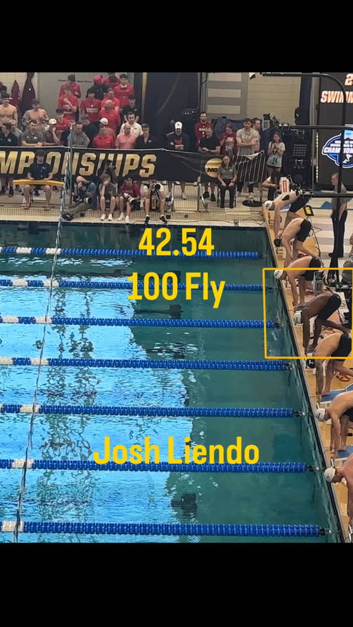 42.54. 

Josh Liendo just took down Caeleb Dressel’s legendary NCAA record in the 100-yard butterfly, rewriting history in 42.54 in prelims and becoming the fastest man ever in the event. Drop a 🐊 if you think this record is going to stand for a long time, and tag a friend who needs to see this race.