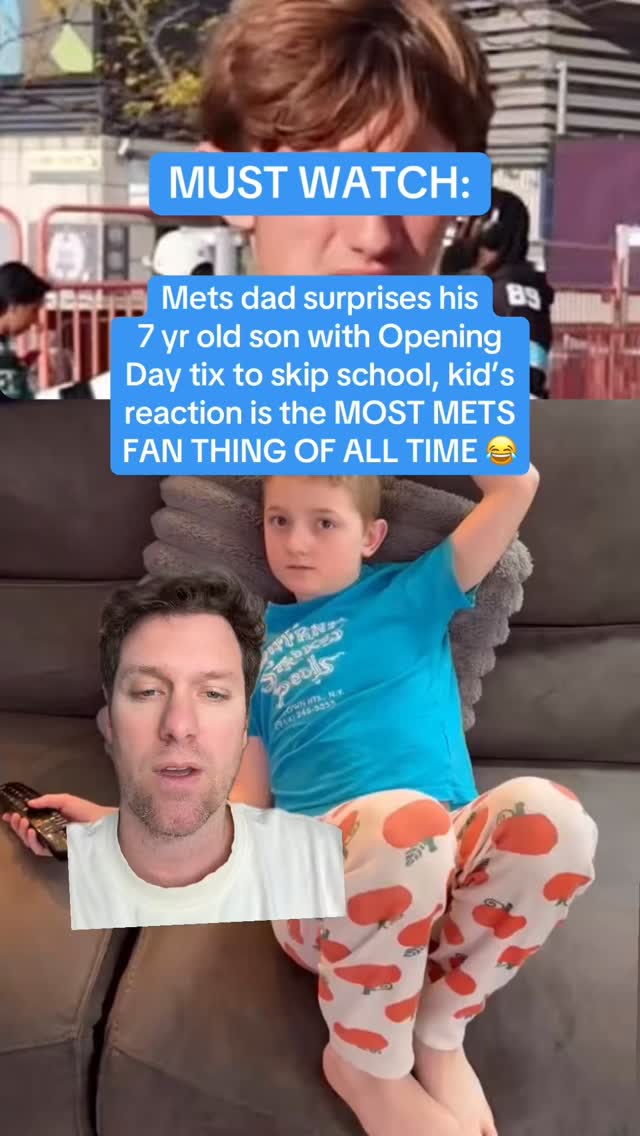 Must watch for Mets fans! My OG Barstool tag team partner & cohost of our Mets podcast @wegottabelieve @theclemreport surprised his 7 yr old son with opening day tickets. He gets to skip school, go to Citi Field, and watch his favorite baseball team! He’s gotta be excited, right?!?? Well after the 2025 Mets season, I can’t blame him for this response. Move over, Jets kid! Mets Kid is here to take the baton and continue our relay race of misery!