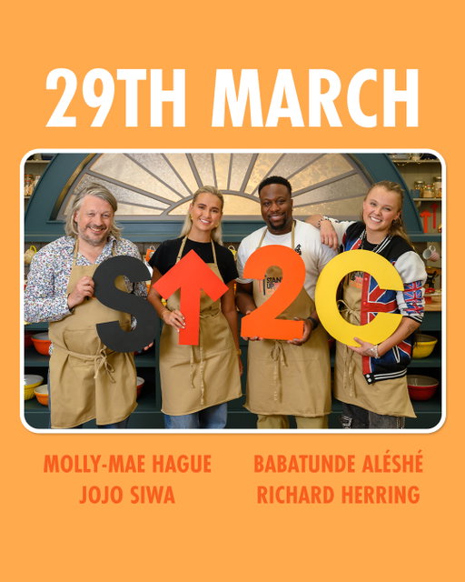 Four new bombshells are entering the Tent.⁣
⁣
Richard Herring, Molly-Mae Hague, Babatunde Aléshé and JoJo Siwa Stand Up To Cancer. Sunday 29th March. 7.40pm. Channel 4.