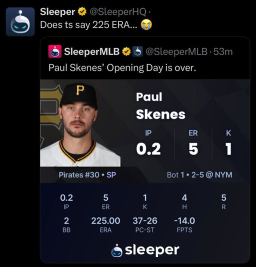 Skenes is missing the WBC team right about now 😭