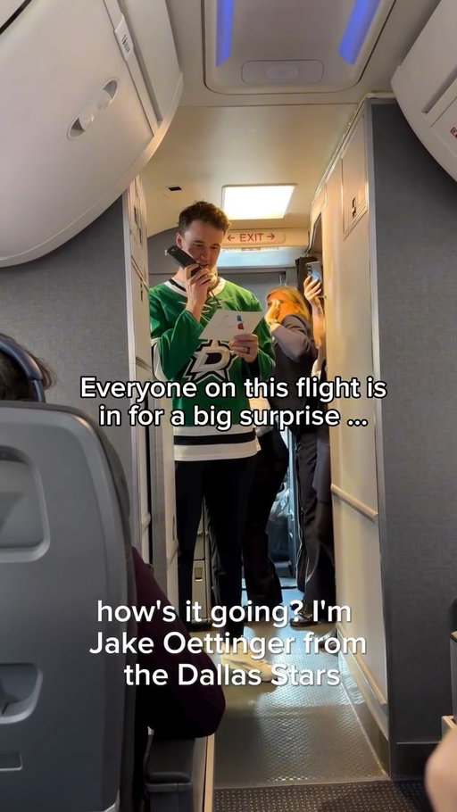 When @jake30oettinger welcomes you on board >>>
 
This week, one lucky flight from Dallas-Fort Worth to Chicago got the ultimate surprise. Every seat was stocked with a goodie bag from @att and @americanair, 5 customers scored 10,000 AAdvantage® miles, 4 were winners of a brand-new phone and @dallasstars goalie @jake30oettinger was there to welcome everyone on board.
 
This was all to celebrate our free, high‑speed Wi‑Fi sponsored by AT&T, available for AAdvantage® members. Send this to a friend who would have loved to be on this flight!