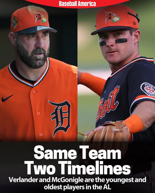 Kevin McGonigle was born in 2004.

Justin Verlander debuted in 2005.

Now they’re both on 2026 Opening Day rosters — the AL’s youngest and oldest, over 20 years apart.