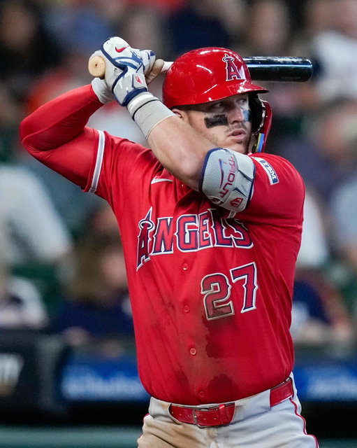MIKE TROUT WITH THE FIRST HOME RUN OF THE SEASON