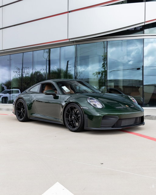 2026 Porsche 911 GT3 with Touring Package in Sugar Land. Dressed in Oak Green Metallic Neo over a Two-Tone Exclusive Manufaktur Leather Interior in Black and Cognac Brown, this Porsche is further enhanced by features such as Chrono Package, Porsche Ceramic Composite Brakes (PCCB) with Calipers in High Gloss Black, Adaptive Sport Seats Plus (18-way) and much more. There is no substitute. Explore our collection through the link in bio.
