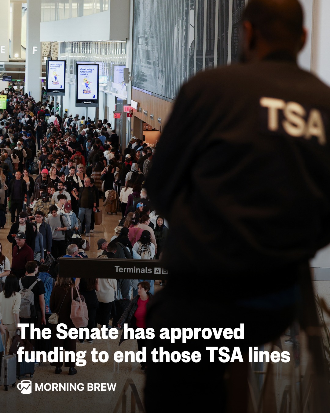 Those TSA lines will hopefully start movin' a bit quicker now.⁣
⁣
The Senate passed a bipartisan measure to fund most of the Department of Homeland Security, aiming to end weeks of airport chaos caused by unpaid TSA workers and staffing shortages. The deal restores funding for agencies like TSA, FEMA, and the Coast Guard, but excludes Immigration and Customs Enforcement (ICE) and Border Patrol, the very sticking points that triggered the standoff in the first place.⁣
⁣
The partial fix comes after a monthlong funding pause that left airport lines extending into parking garages as workers missed paychecks or called out. While both parties agreed to move forward, the compromise sidesteps deeper immigration policy disputes. Democrats had pushed for stricter enforcement rules, while Republicans signaled they'll pursue ICE funding separately through other legislative routes.⁣
⁣
Now, the legislation will be handed off to the House for approval. Trump has already said he'd sign an emergency order to get TSA agents paid in the meantime.⁣
⁣
📸: Getty