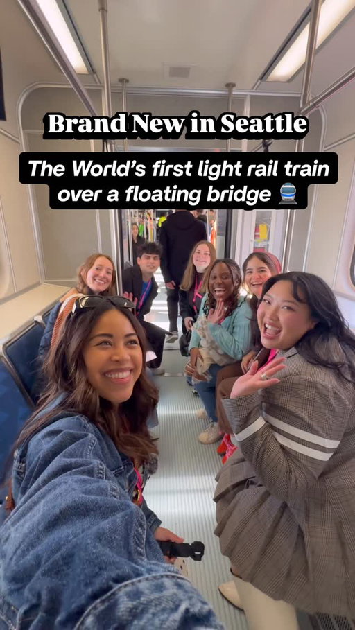 PNW friends 👯‍♀️ Brand NEW @soundtransit route is opening this weekend! The Crosslake Connection officially opens March 28th. 

I got to ride on the Crosslake Preview Ride yesterday with Sound Transit 🚆 This is the world’s first light rail traveling over a floating bridge. The Crosslake Connection connects Seattle’s Chinatown-International District Station to Bellevue. You’ll find two brand new light rail stations along the I90 floating bridge route - Judkins Park and Mercer Island. 

The 2 Line trains now connect Lynnwood City Center, Downtown Redmond, Seattle, Bellevue, and SeaTac Airport. You can get from Seattle to Bellevue in about 23 minutes! 

Share this with a friend whose excited about the brand new lightrail route! #seattlewashington #CrosslakeConnection 
#2Line #SoundTransit #bellevue 

Things to do in Seattle, Seattle Washington, bellevue Washington, Seattle life