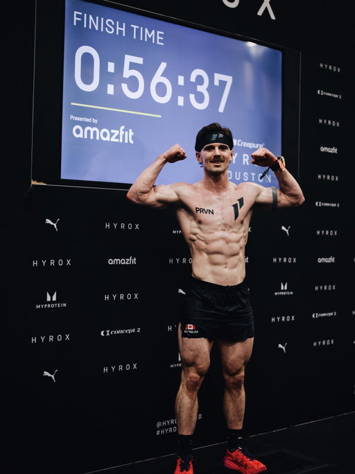 HYROX Houston 🇺🇸 | 56:37 Pro Solo

2nd AG and Overall/353

This one feels like a weight off my back and a sigh of relief 

I’ve replayed my collapse in DC non stop for the last 3 weeks. I took a swing and it didn’t pay off - it couldn’t have blown up in my face any worse

Came into this race with confidence in my fitness and the data backed it up. RPE down in key workouts, recovering well, RHR ⬇️

The goal was to run steady early and start measured. With times losing importance for next season, I knew I needed to give myself a chance to attack late in this race and to let my running play

Besides a sled push from hell, this was absolutely my best race to date with a PR or near PR across:
• Run+Roxzone Total
• Burpees
• Lunges
• Wall Balls

Unfortunately this wasn’t the day I’d knock off my boy @jack.d_fitness for a win but it’s always a blast to fly around with this savage (among others). This heat was loaded and we battled from the jump. Shoutout to our guy @bigtomgimler for bringing the party on the mic

Amped to take another 100 points for next season’s @hyroxworld qualification after a missed opportunity in DC

Don’t let the lows define you. Refine the process, and get back to work

Onto HYROX Miami Pro Doubles with @colelearn next weekend 🍁

@1stphorm
@prvnfitness 
@hyroxworld 

#IAM1STPHORM
#WEDOTHEWORK
#LEAVENODOUBT