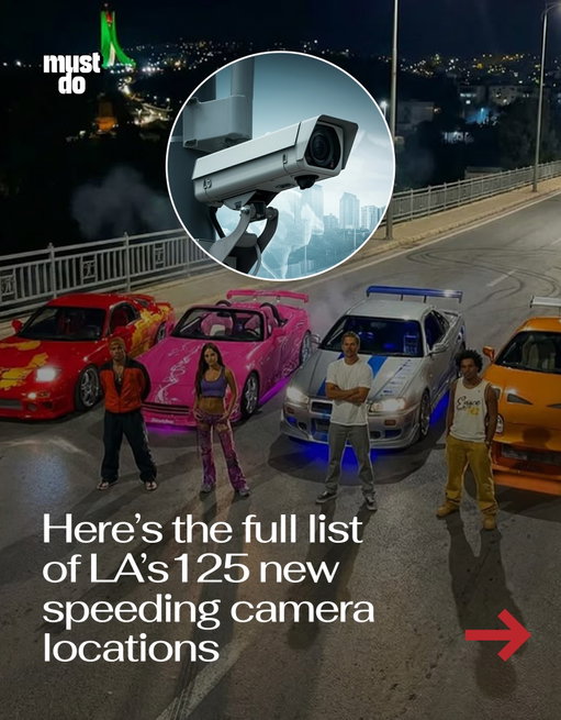 Save the post and slow yourself down.

The city is rolling out 125 speed cameras across high-risk streets, with fines from $50 to $500 for drivers going 11+ mph over the limit.

Installation is happening now, followed by a warning period before enforcement starts later this year.

The full list of locations is out… so you might want to check it before your next drive.

By the way, we have a weekly newsletter with what’s worth knowing about and doing in Los Angeles. One newsletter. Once a week. Link in bio.

#mustdolosangeles #ladriving #laspeedingcams