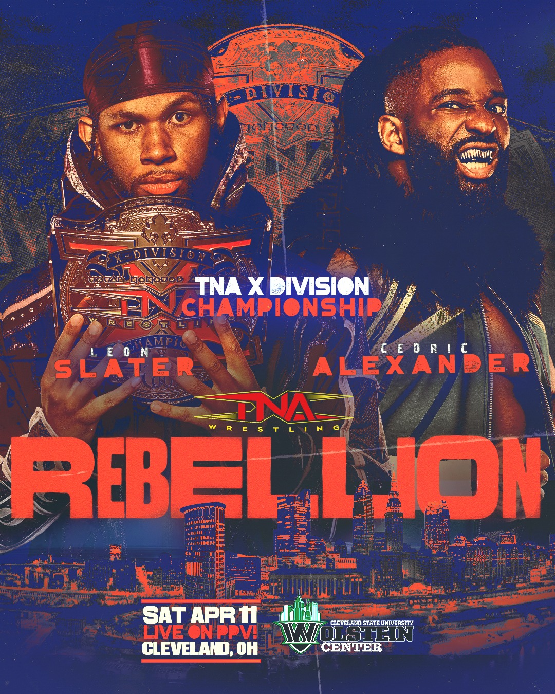 BREAKING: Four matches are OFFICIAL for #TNARebellion on April 11 LIVE on PPV and TNA+ from Cleveland, Ohio! Get tickets at TNAWrestling.com!

- Leon Slater vs. Cedric Alexander for the X-Division Title 

- The Hardys vs. The System for the TNA World Tag Team Titles

- Trey Miguel vs. Mustafa Ali for the TNA International Title 

- Frankie Kazarian vs. Elijah