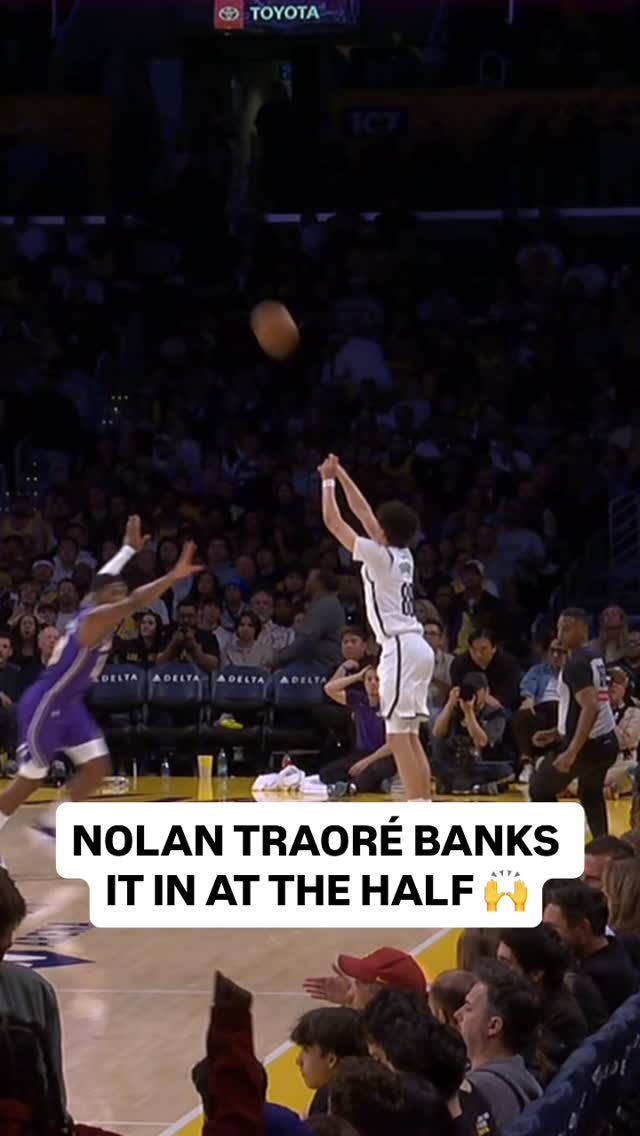 Nolan Traoré heaves it from beyond the arc to beat the 1H buzzer! 🚨 BKN/LAL on NBA League Pass • <link in bio>
