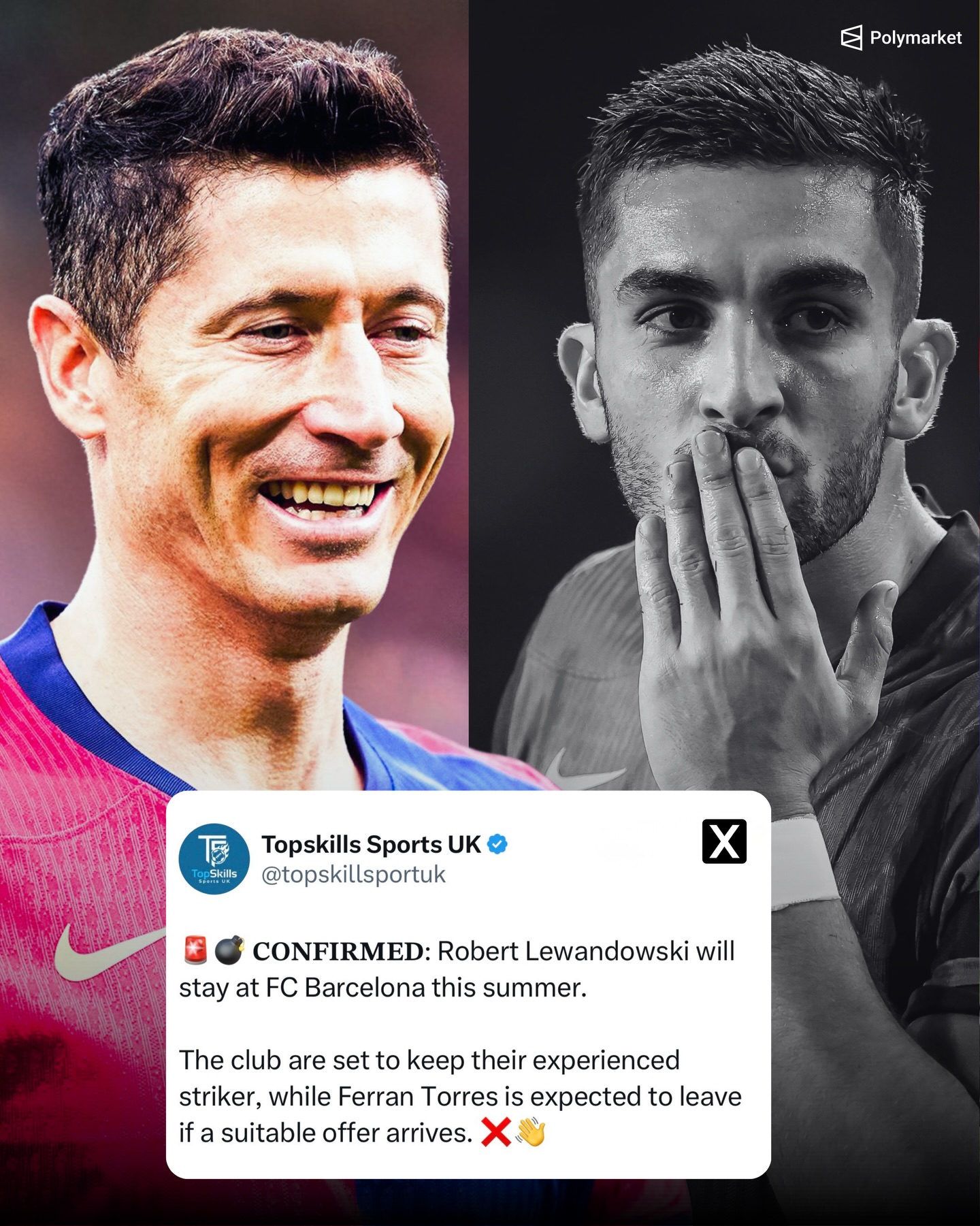 🚨🎖️| 𝐉𝐔𝐒𝐓 𝐈𝐍: The club prefers to keep Lewandowski over Ferran. @espn 

Barça WILL hear offers for Ferran Torres this summer.

Mateu Alemany (now SD of Atlético Madrid) likes Ferran Torres a LOT. @matte.moretto