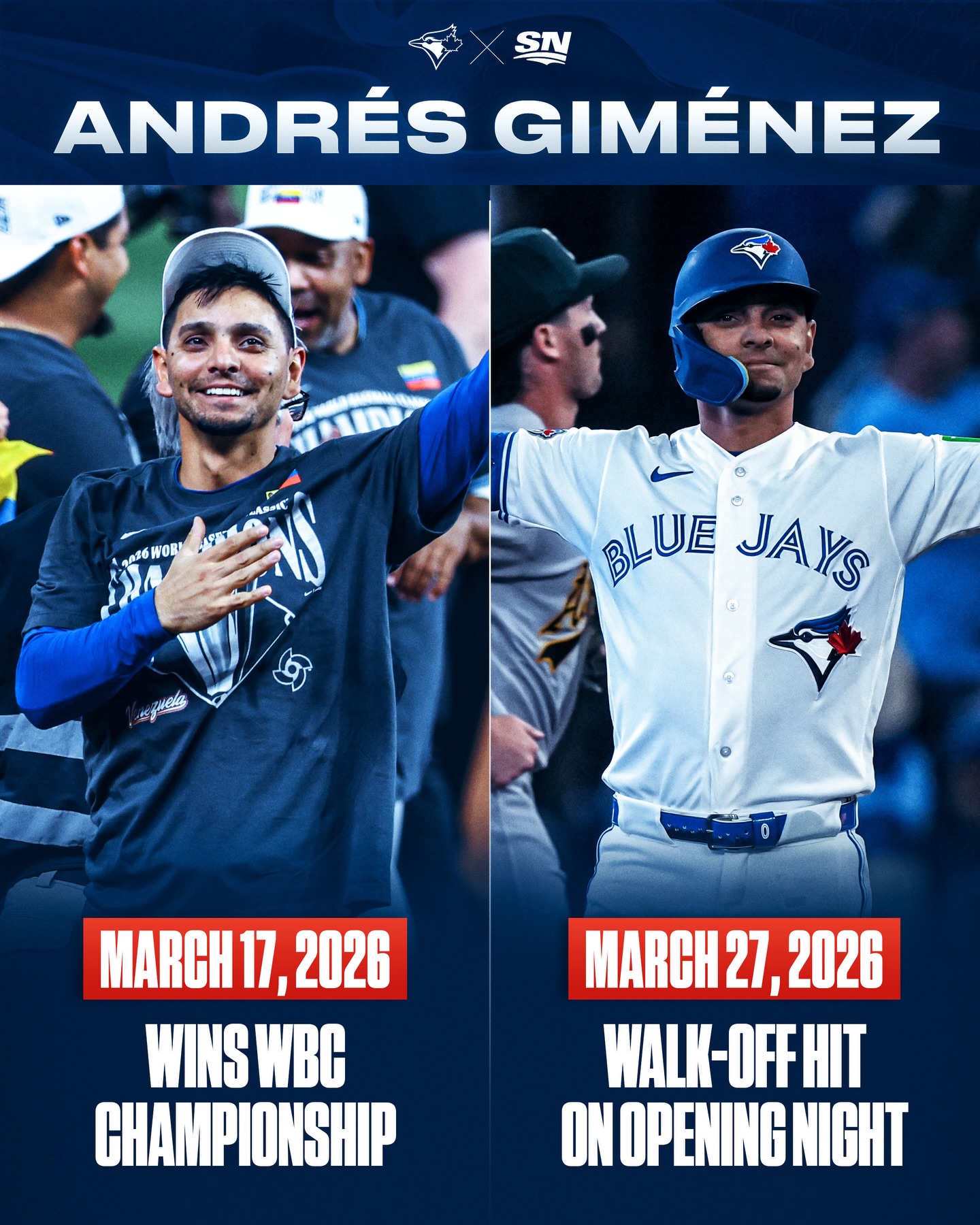 From WBC champ to walk-off hero in 10 days 🇻🇪🐦

📺: Athletics vs. Blue Jays TODAY at 3pm ET on Sportsnet