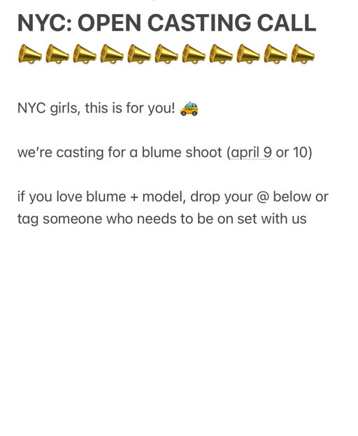 casting our next blume face 🌸

nyc-based model for april 9 or 10

if you love blume + have modelling experience, comment below or tag someone who should be on set

please note: your instagram must be public to be considered, or dm us your portfolio