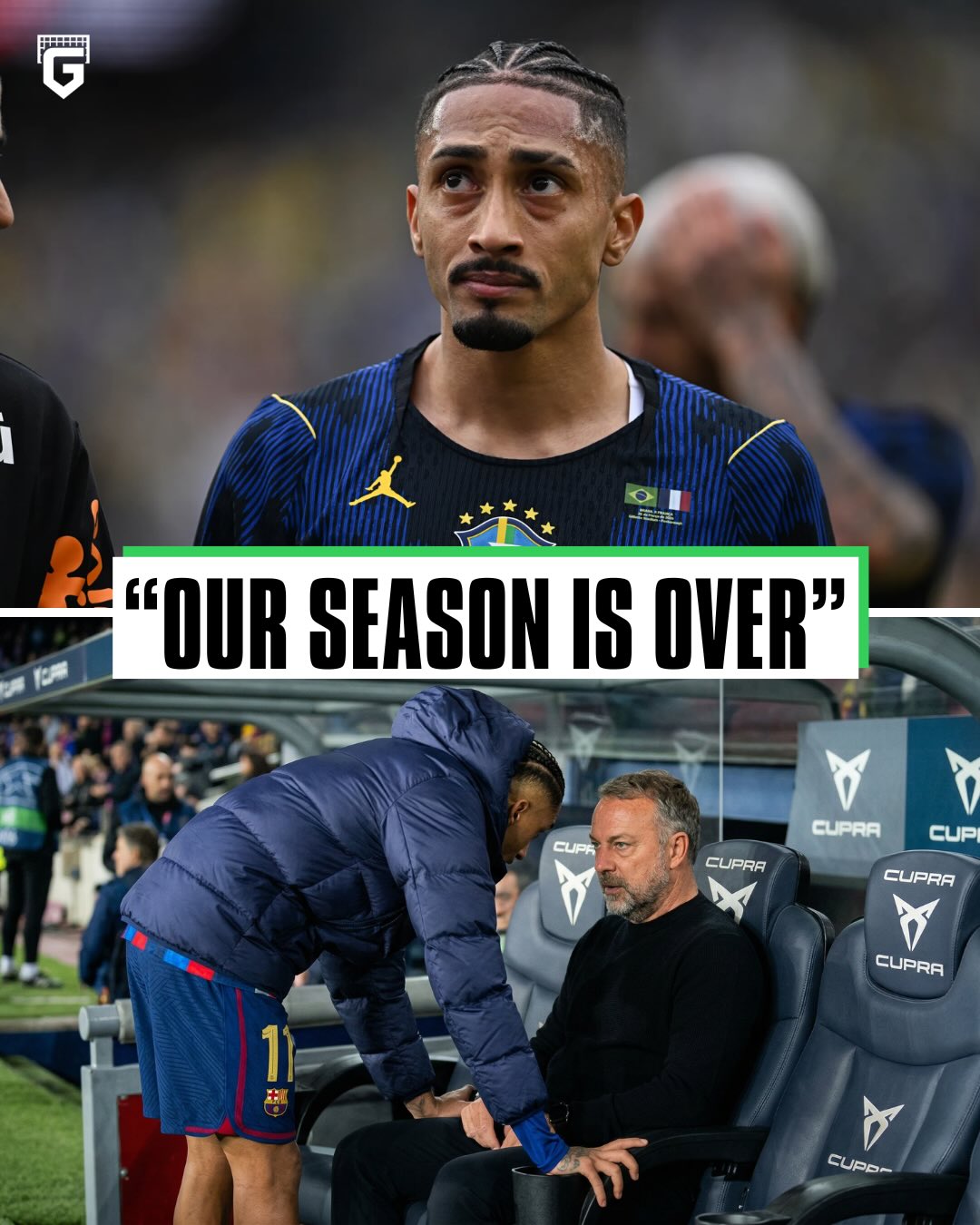 Barcelona confirm that Raphinha has suffered a hamstring injury in Brazil’s friendly against France and MISS five weeks… 

🏟 The games he will miss:

❌ Atlético Madrid (La Liga)
❌ Atlético Madrid (UCL)
❌ Espanyol (La Liga)
❌ Celta Vigo (La Liga)
❌ Getafe (La Liga)
❌ Osasuna (La Liga)
❓ Potential UCL semi-finals

Without Raphinha this season, Barça have lost 33% of their games 👀

Already out of the Copa Del Rey, La Liga race still very close, and crucial UCL matchups... this could be bad for Barcelona fans 💔