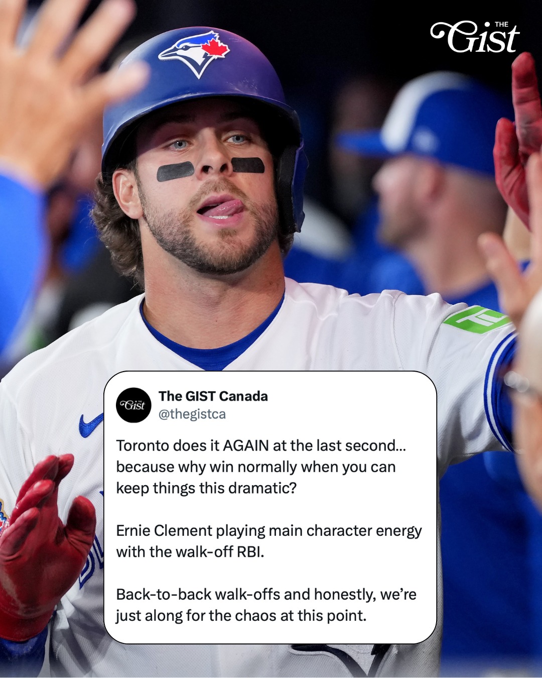 BLUE JAYS WALK IT OFF… AGAIN! 😱💙⁣⁣
⁣⁣
With two on, a full count, and everything on the line in the 11th, Ernie Clement (The People's Princess) delivers the moment, a clutch RBI single to seal an 8–7 comeback win for the Toronto Blue Jays over the A’s. Back-to-back walk-offs? You actually can’t script this. 🤯⁣⁣
⁣⁣
This one had everything. Alejandro Kirk forced extras with a ninth-inning bomb, Addison Barger came through in the 10th to keep it alive, and the bats stayed hot with 14 hits on the day. Oh, and Andrés Giménez? Just casually collecting four hits. 😁⁣⁣
⁣⁣
Let’s not forget the debut. Dylan Cease struck out 12 and set a franchise record, hitting 99.8 mph like it’s nothing. Worth every penny of that historic deal. 🤩⁣⁣
⁣⁣
After going down 6–2, the Jays chipped away, tied it, and finished the job in dramatic fashion. Resilient, chaotic, and so much fun. 🤪⁣⁣
⁣⁣
Toronto is off to a WILD start. 🔥⁣⁣
⁣⁣
#mlb #baseball #menssports #bluejays #meme