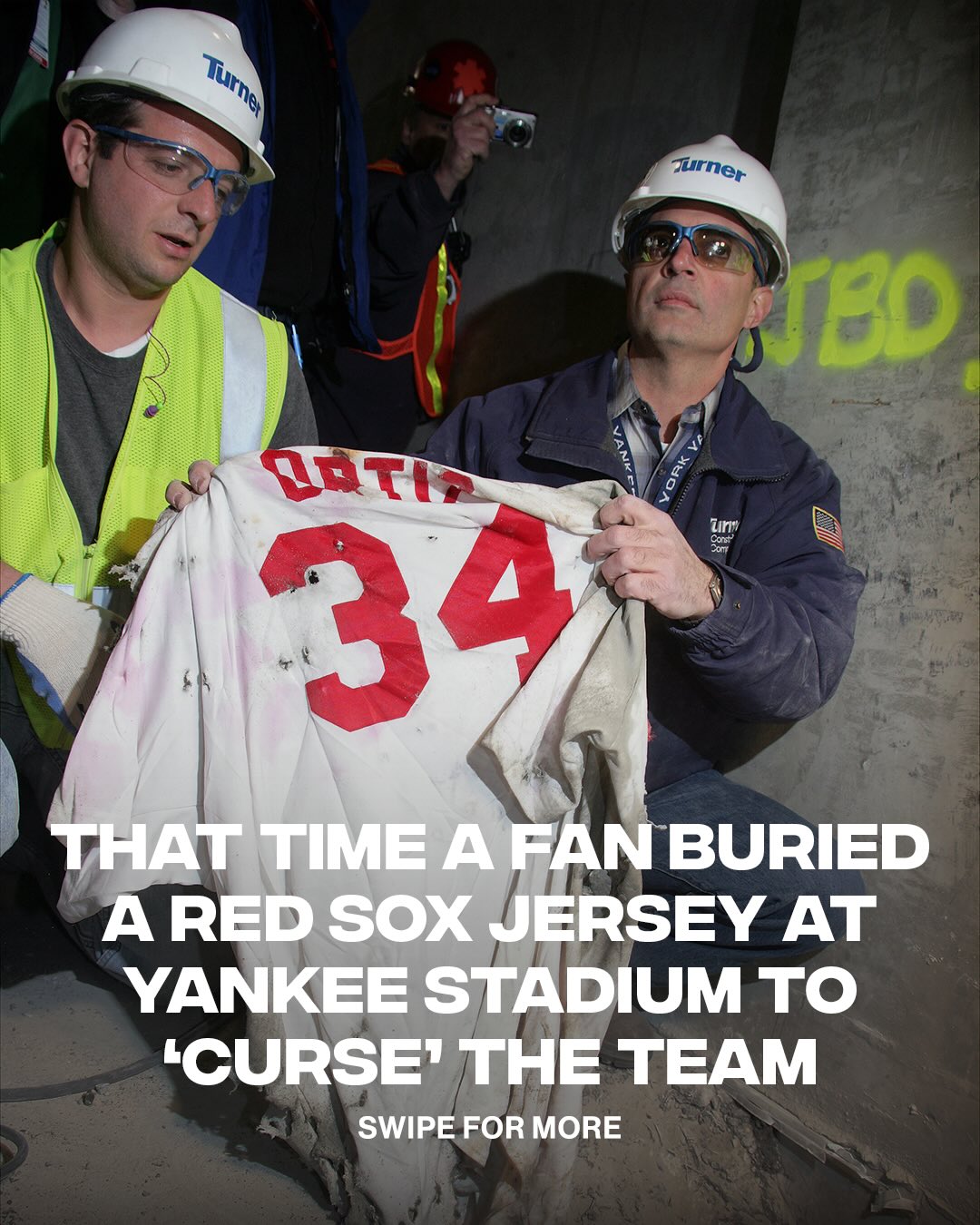 This is generational levels of hate, I love it ⚾️

During construction of Yankee Stadium, a Boston Red Sox fan hid a David Ortiz jersey in the concrete. Once found, the New York Yankees turned it into a charity moment, auctioning it off to the Jimmy Fund for $175k.

[📸: via/ GettyImages]