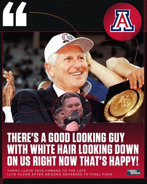Tommy Lloyd shows love for Lute Olson after Arizona's Elite 8 win 🥹

#MarchMadness
