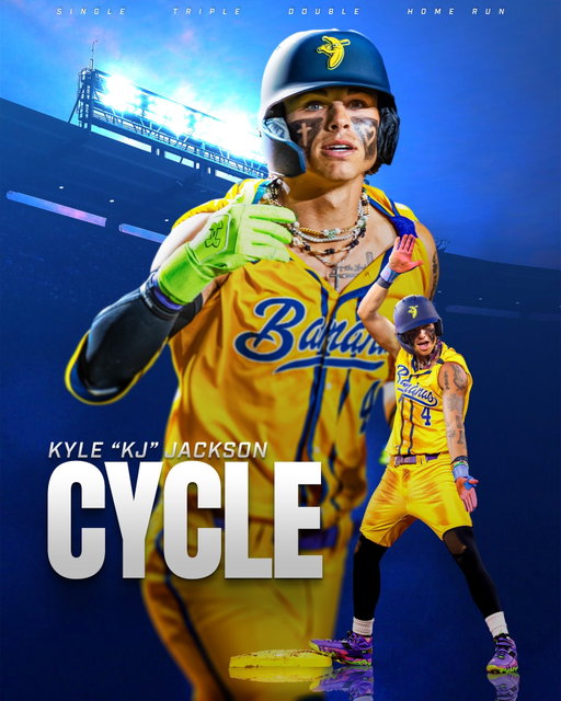 KJ becomes the first player in Savannah Bananas HISTORY to hit for the cycle 🔄