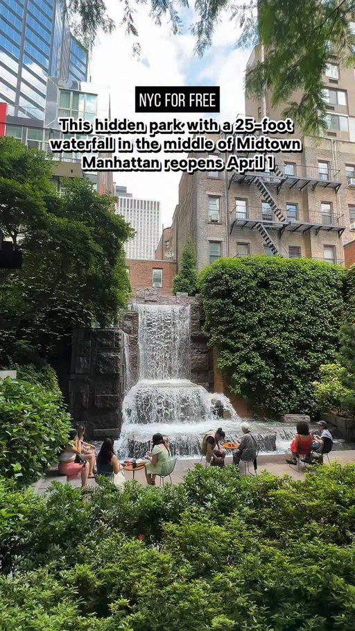 This hidden park with a 25-foot waterfall in the middle of Midtown Manhattan reopens for the season on April 1st 🌳🌊

Tucked away on 51st Street between 2nd and 3rd Avenue, Greenacre Park has been a peaceful escape since 1971. There are 3 levels filled with greenery, cascading water, plenty of seating, and even a food stand.

Open daily from April through December, @greenacreparkny is the perfect spot to relax and enjoy a lunch break in the middle of Midtown.

📍217 East 51st Street

#nycforfree #greenacrepark