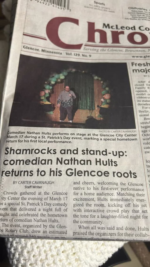 My mom sent me a pic of the Glencoe Chronicle. She is proud, I am happy.