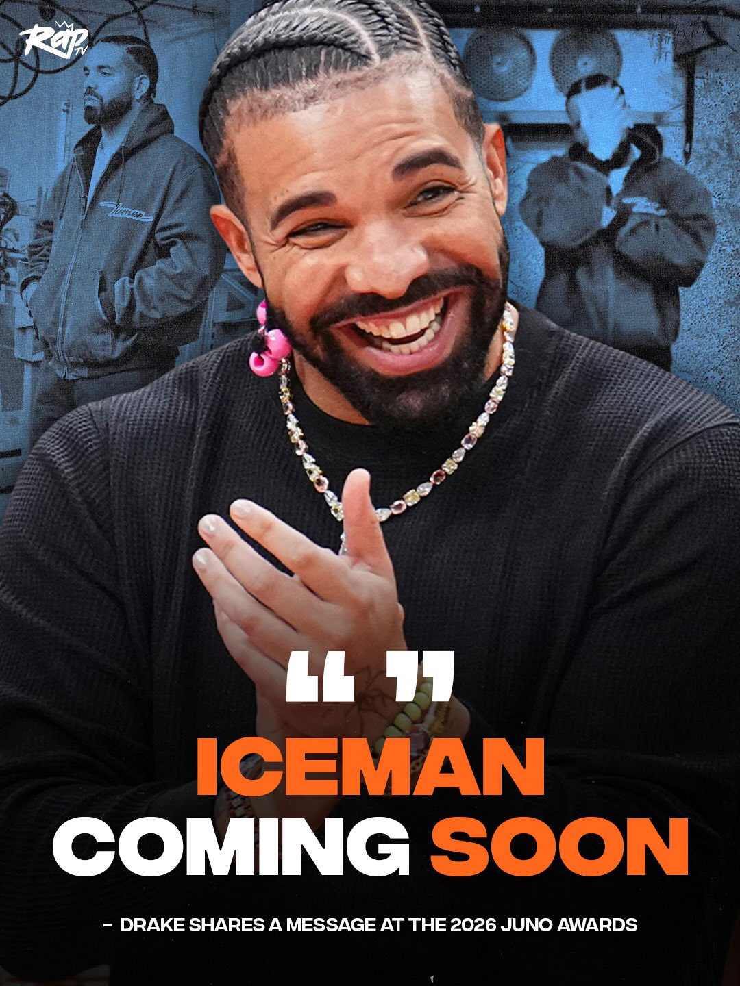 #Drake shared a message from the studio as he inducted Nelly Furtado at the JUNO awards‼️👀

“I’m here to pay my respects to one of my favorite human beings and favorite artists of all time….enjoy your hall of fame status it’s long overdue … we love you… ‘ICEMAN’ coming soon”

Y’all think we’re getting ‘ICEMAN’ in April⁉️