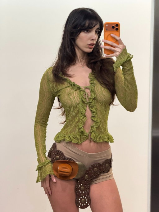 🥬🍋‍🟩 @fashionnova 

Sincerely That Girl Flyaway Top - Chartreuse
Camper Knee High Cowboy Boots - Brown
Boho Babe Belt - Brown