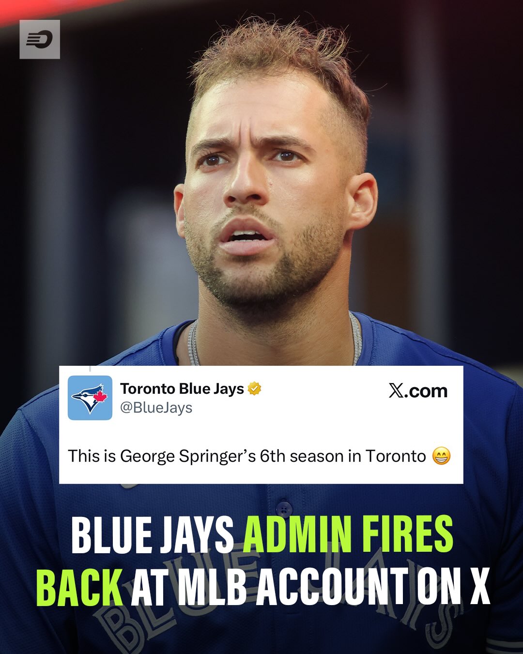 George Springer hit his first home run for the Blue Jays over the weekend… 😂🤷‍♂️

📸 Brett Davis - Imagn Images 
#mlb #bluejays #toronto