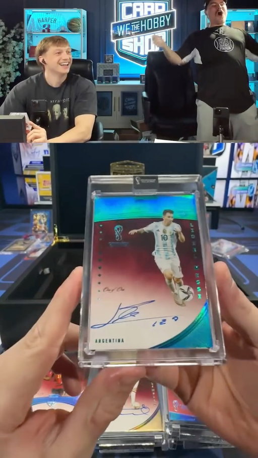 Hint: This card is from 2022 and the player won the World Cup😱

‼️We rip cards like this one and others every night at WeTheHobby_Cardshop on whatnot. ‼️

Bookmark all shows for huge giveaway!🔖

#cardpull #messi #hugepull #soccer #lionelmessi